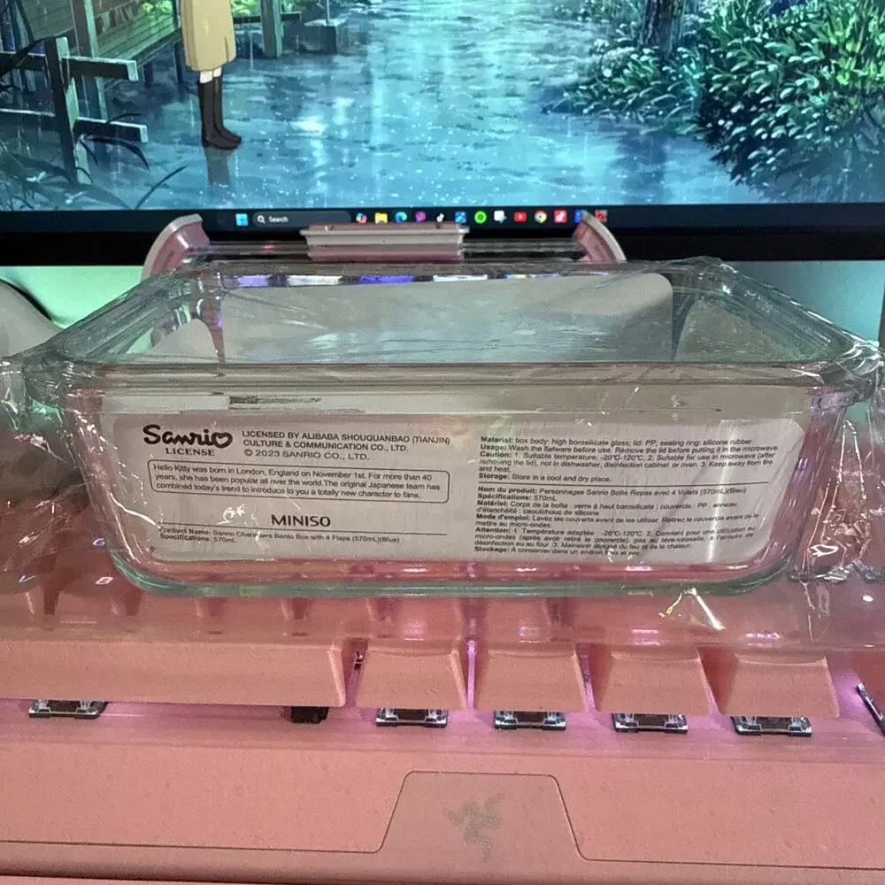Hello Kitty Storage Container Glass Bento Box Food Lid 4 Flap Snap Sanrio 2023